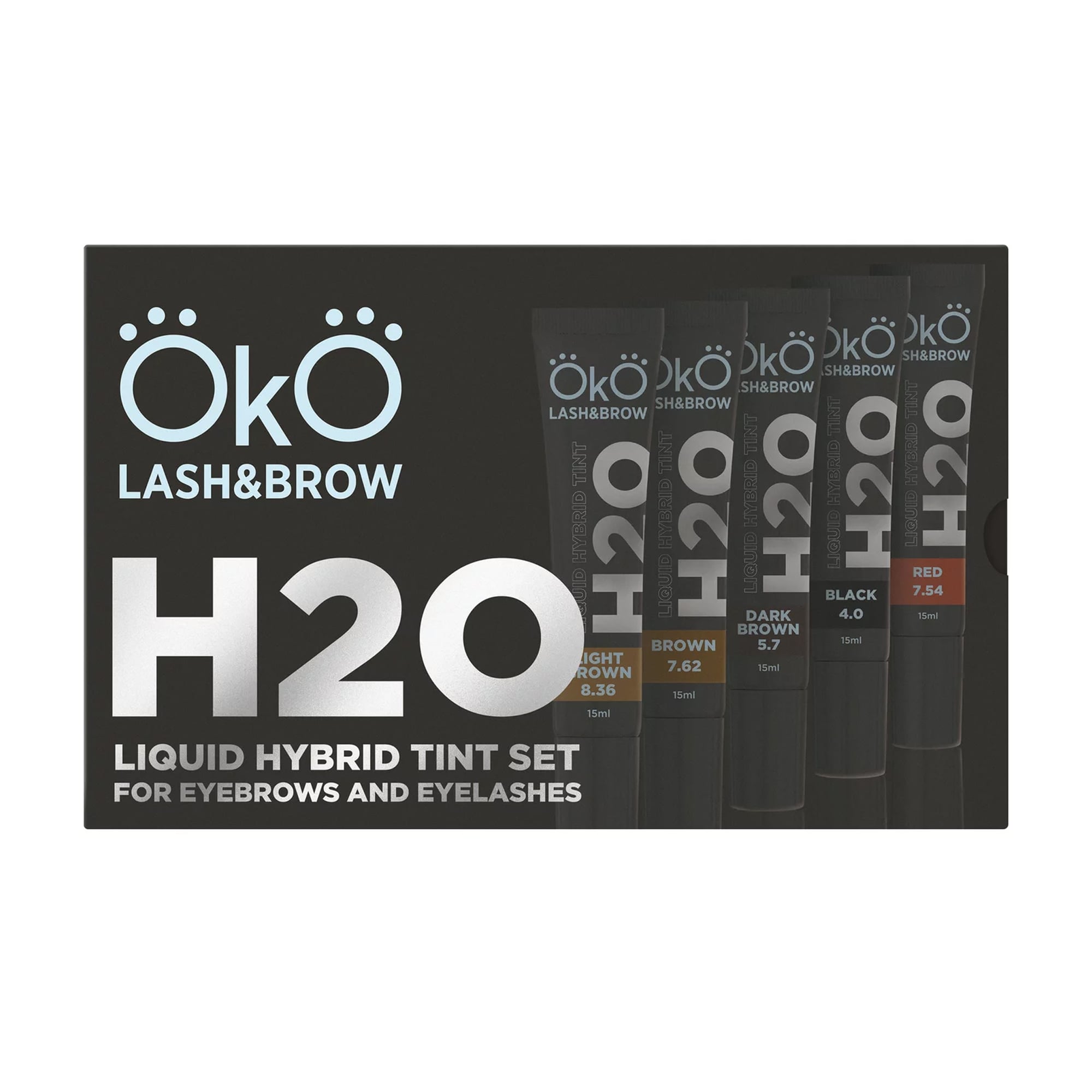 Набір фарби для брів та вій OkO Lash &amp; Brow Liquid Hybrid Tint H2O (фарба, 5*15 мл + окислювач, 30 мл)
